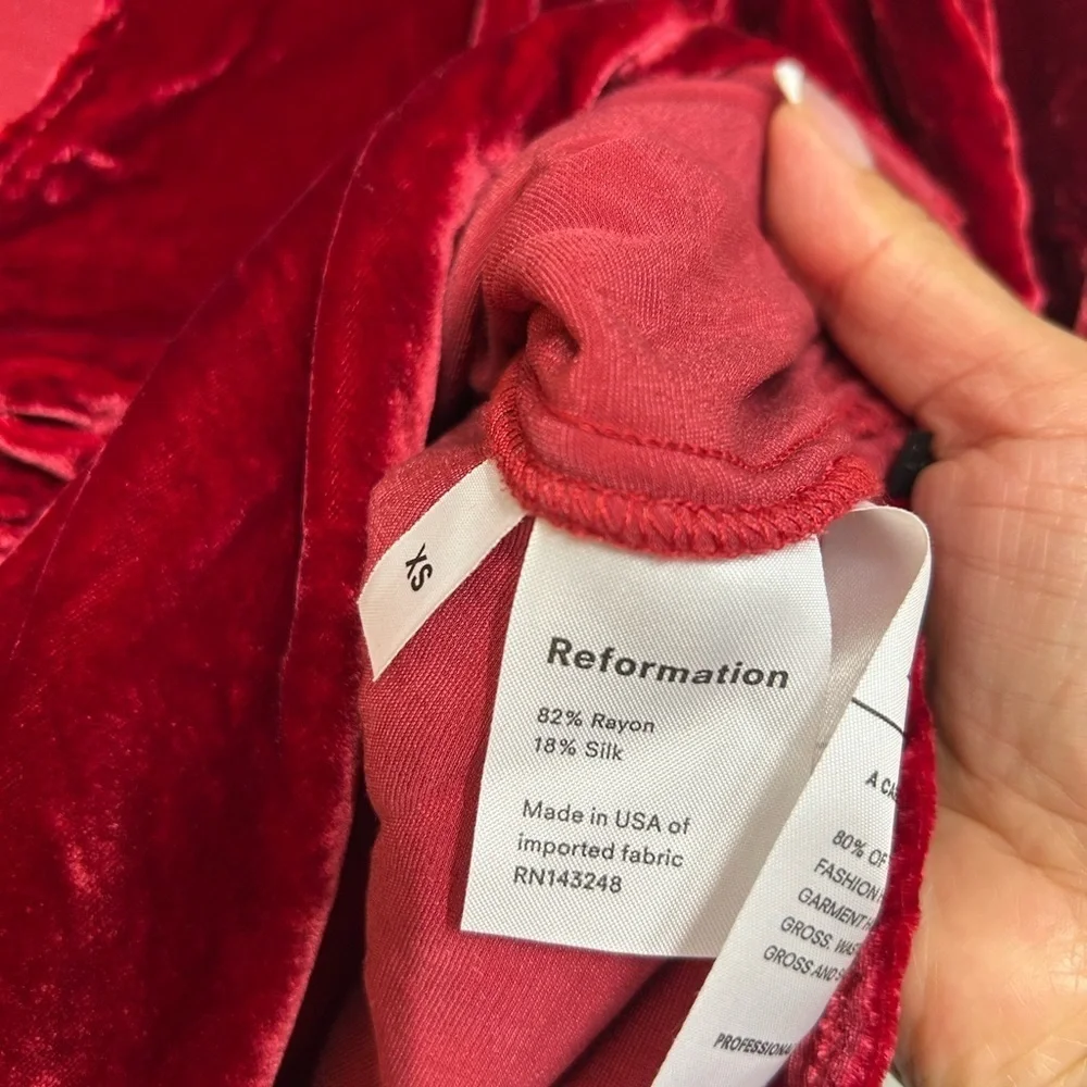 Reformation Deep Red Velvet Blouse